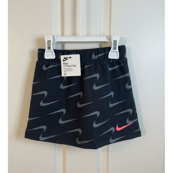 Nike Girls 2-Piece Outfit Pink Crewneck Sweatshirt & Black Skirt Set - Picture 4 of 5